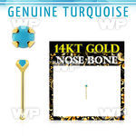 gnbge7 14kt gold nose bone w 2mm prong set turquoise stone