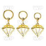 gold plated steel ball closure ring w diamond dangling