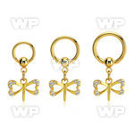 gold steel ball closure ring 14g w dangling dragonfly