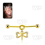 gold steel industrial loop barbell w small dragonfly