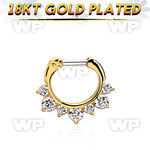 gseph14 gold plated silver septum clicker w 3 big + 4 smalls czs
