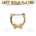 gsepk16 gold plated silver septum clicker 16g w bow cz
