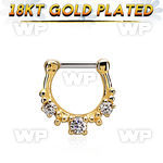 gsepl16 gold plated silver septum clicker 16g w 1 big cz