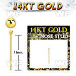 gysb1b 14kt gold nose bend it nose stud, 20g w 1.5mm ball top
