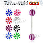h444w g23 titanium tongue bar 1 6mm 6mm acrylic beach balls tongue piercing