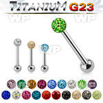 h44das titanium tongue bar 14g crystal ferido ball 5mm ball