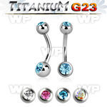 h4uk63 titanium navel bananabell bezel setting jeweled balls