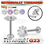 hb48uey titanium labret stud flower top cz balls internal