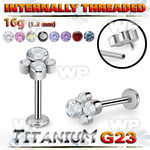 hb48ukk titanium labret stud four bezel cz cluster internal