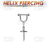 heud11 steel helix stirrup w 16g barbell w 3mm balls & dagger