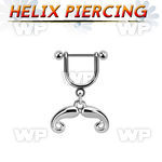 heud6 steel helix stirrup w dangling french mustache design