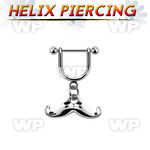 heud7 steel helix stirrup w dangling happy mustache design