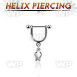 heud9 steel helix stirrup w a 16g, barbell w a dangling tulip