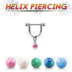 heuop4s steel helix stirrup w 3mm balls dangling 4mm opal ball