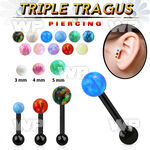 hextiop anodized triple tragus piercing 3mm synthetic opal ball