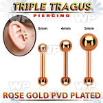 hexttab rose gold steel triple tragus piercing w 2.5  5mm ball