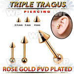 hexttbcn rose gold steel triple tragus piercing w 2.5  4mm cone