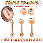 hexttdc rose gold triple tragus piercing w 2.5  5mm jewel ball