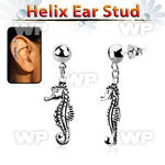 hexvd13 925 silver helix ear stud w dangling silver sea horse