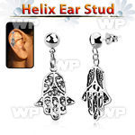 hexvd14 925 silver helix ear stud w dangling 925 silver hamsa