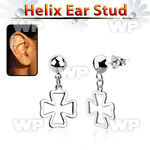 hexvd19 925 silver helix earstud w dangling cross