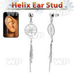 hexvd25 925 silver helix earstud w dangling dream catcher