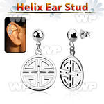 hexvd26 925 silver helix earstud w a chinese word dangling