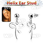 hexvd27 925 silver helix earstud w dangling ribbon