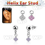 hexvd43 plain 925 silver helix ear stud w dangling small flower
