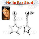 hexvd8 925 silver helix ear stud w dangling 925 silver star