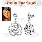 hexzd10 925 silver helix earstud w cz dangling 925 silver rose