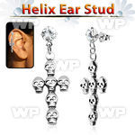 hexzd11 925 silver helix earstud w silver cross formed by skulls