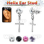hexzd36 plain 925 silver helix ear stud w dangling plain cross 