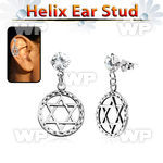 hexzd6 925 silver helix earstud w silver david star symbol