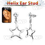 hexzd8 925 silver helix earstud w cz dangling 925 silver star