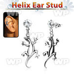 hexzd9 925 silver helix earstud w cz dangling 925 silver lizard