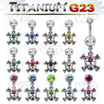 hj61320 g23 titanium belly ring dangling crystal skull design belly piercing