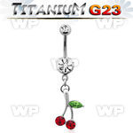 hj616xep g23 titanium belly ring dangling red crystal cherries belly piercing