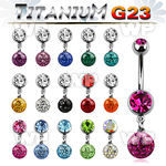 hj61yky g23 titanium belly ring dangling 8mm multi crystal ball belly piercing