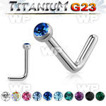 hub64et titanium l shaped nose pin 18g crystal flat bezel