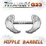 hum3xes g23 titanium nipple barbell 1 6mm rhodium plated wing nipple piercing