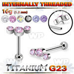 hxw8u9 titanium internal threaded barbell 3 color cz