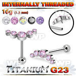 hxw8ut titanium internal threaded barbell 5 color cz