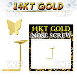 i34rk 14kt gold nose screw3 5mm plain gold butterfly shaped top nose piercing