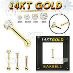 i444g 14kt gold threadless press fit bar 16g claw cz ball