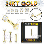 i44g 14kt gold threadless press fit bar 16g cz claw set