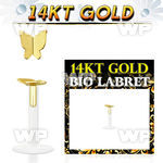 i484rk bio flex labret 1 2mm push in 14kt gold modern butterfly lower lip piercing