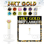 i48bgj bio flex labret 1 2mm push in 14kt gold top 2mm round lower lip piercing