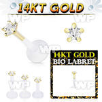 i48g36 bio flex labret 1 2mm push in solid 14k gold top 3mm sta lower lip piercing