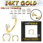 i64g8 14kt gold horseshoe circular bar 16g cz internal